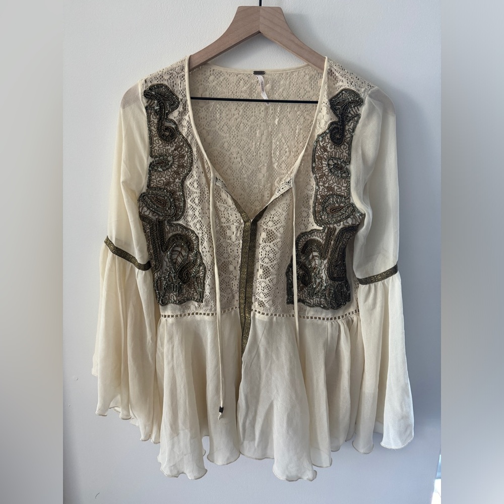 Free People Lace Embroidered Blouse